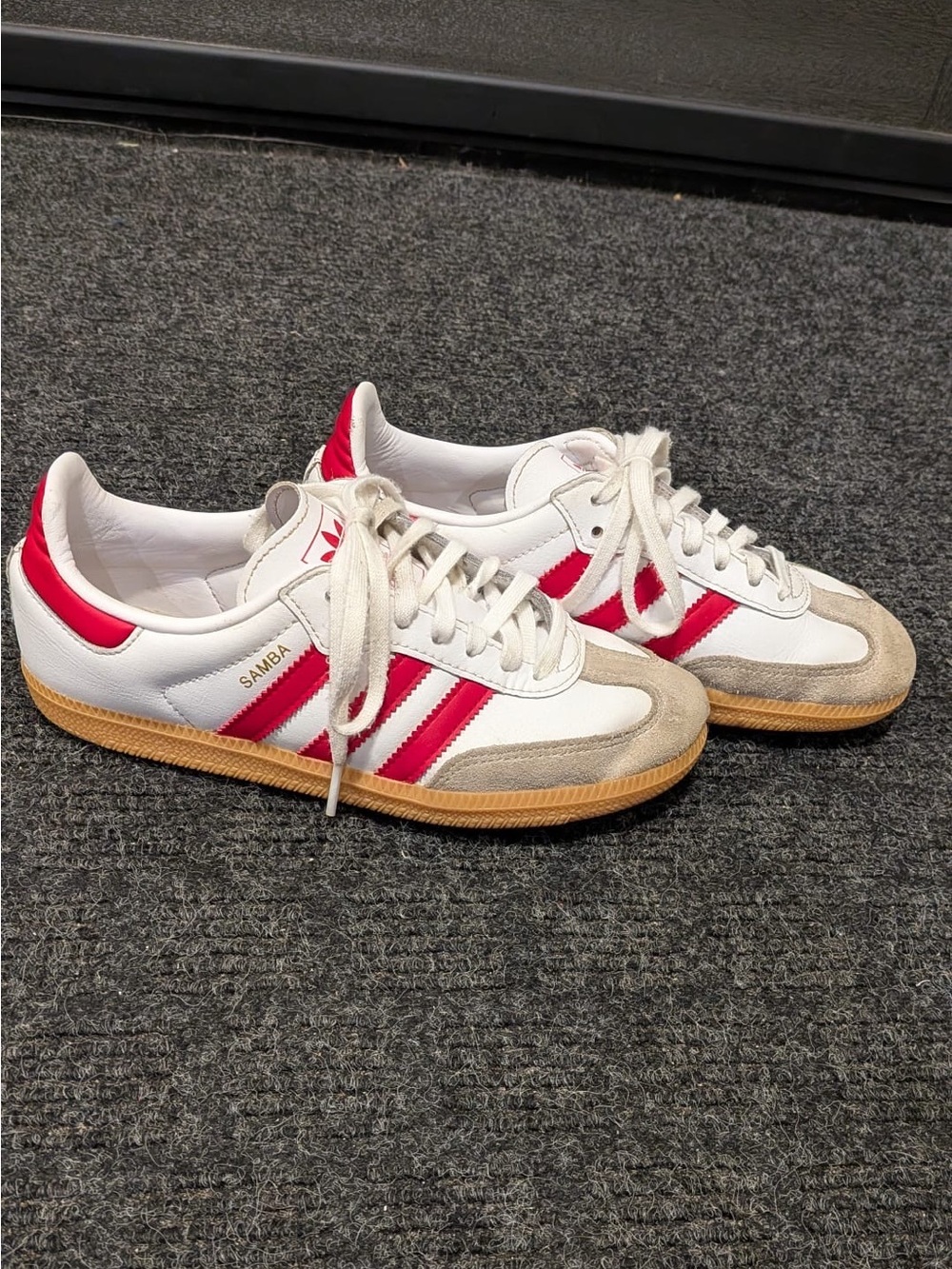 adidas Samba Sneakers - White with Red Accents and Gum Sole